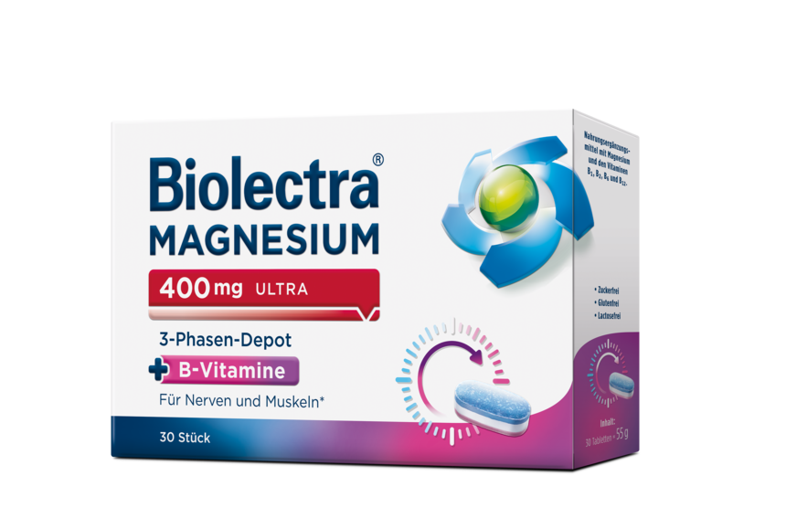 Packshot Bioelctra® Magnesium 400 mg ultra 3-Phasen-Depot