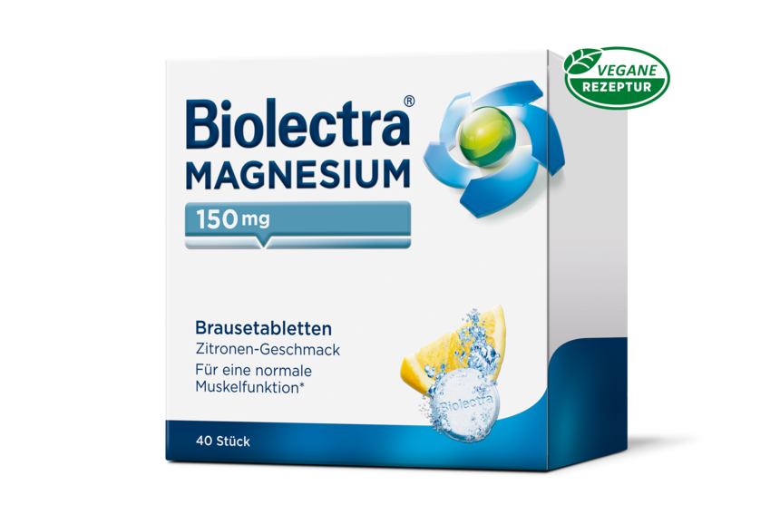 Packshot der Biolectra® Magnesium 150 mg forte Brausetabletten Zitrone 40 Stück