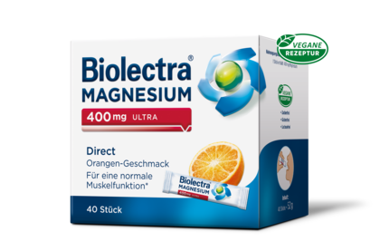 Packshot der Biolectra® Magnesium 400 mg ultra direct Orange 40 Stück